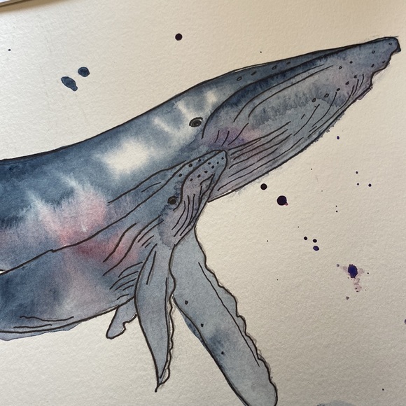 Original watercolour painting of whales 11x14 with mat - Picture 2 of 5